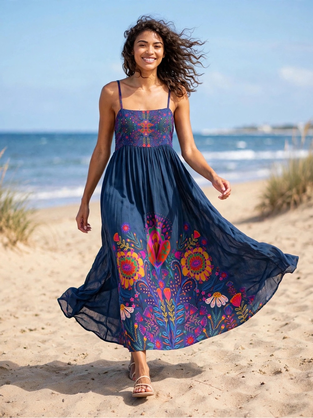 NATURAL LIFE Navy Maxi Dress with Bright Floral Print - Picture 3 of 3